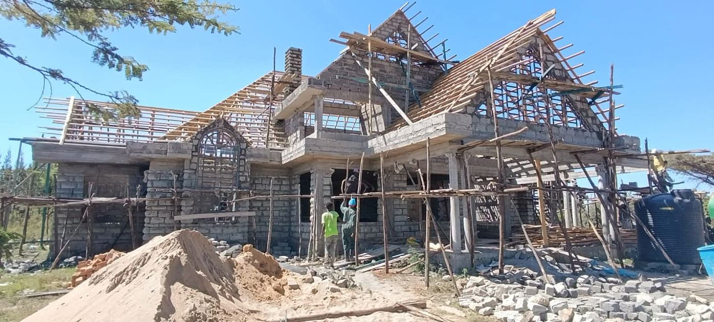 Roofing team at work